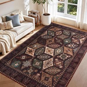 Moroccan Boho Floral Geometric Patchwork Washable 8x10 Large Rug
Vintage Distressed Non Slip Throw Carpet for Bedroom Livingroom Kitchen Hallway Entryway Office Dining Room Docer, Brown