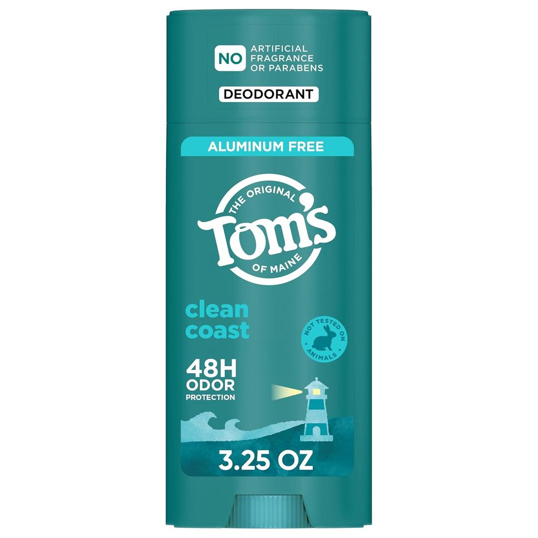 Toms of Maine Clean Coast Natural Deodorant for Men and Women, Aluminum Free, No Artificial Fragrances, Dyes, or Preservatives, Baking Soda Free, 48-Hour Odor Protection, 3.25 oz (3.25 Ounce (Pack of 1))