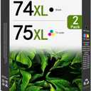 74XL 75XL Ink Cartridges Combo Pack Replacement for HP 74 75 Ink Cartridges for DeskJet D4260 Photosmart C4280 C4300 C4400 C4500 OfficeJet J5788 J6480 Printer (2-Pack, 1Black/1Tri-Color)