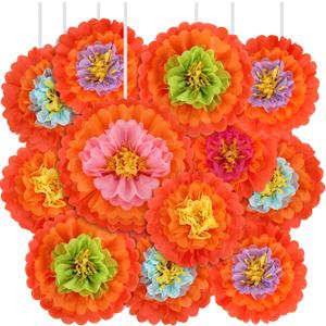 24 Pcs Cinco De Mayo Party Decorations Mexican Paper Flowers Tissue Pom Paper Fiesta Flowers Multicolored Carnival Flowers for Fiesta Cinco De Mayo Wedding Backdrop Wall Decoration Supplies