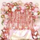 Rose Gold Birthday Decorations, Gold Pink Peach White Balloons Confetti Foil Balloons Happy Birthday Banner Butterfly Fringe Curtains birthday Decorations for Women Teens Girls