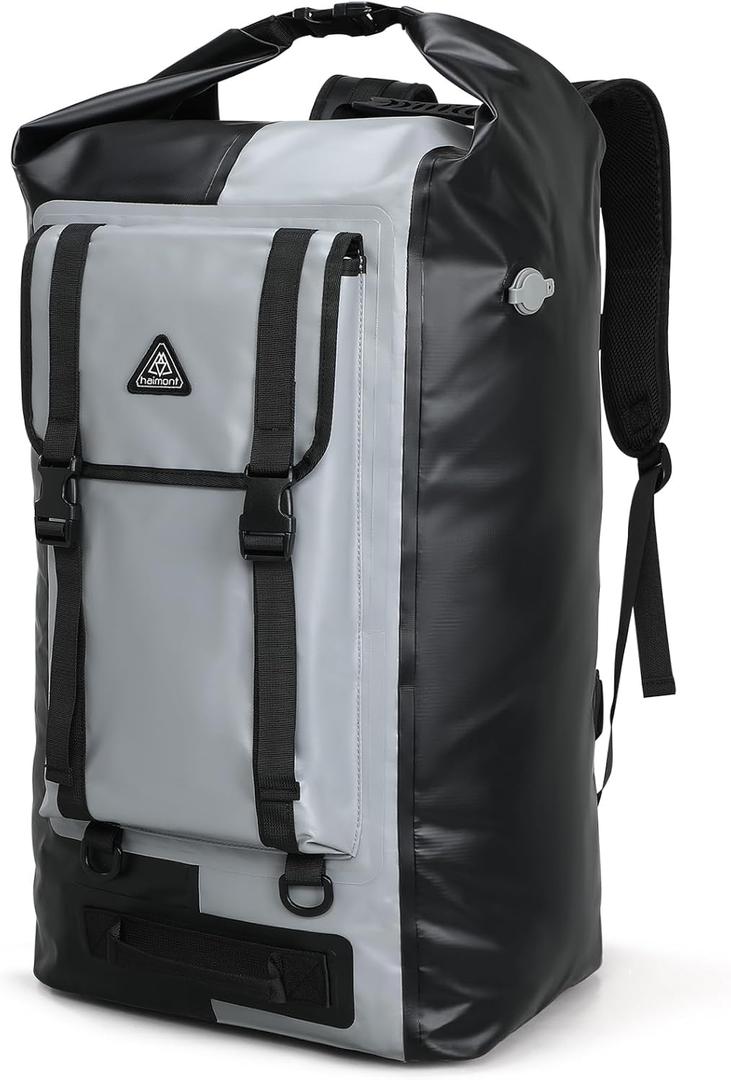 Haimont Waterproof Backpack Roll Top Dry Bag Kayak Dry Backpack IPX7 for Outdoor Dry Pack Boating Fishing 60L, Black/Gray
