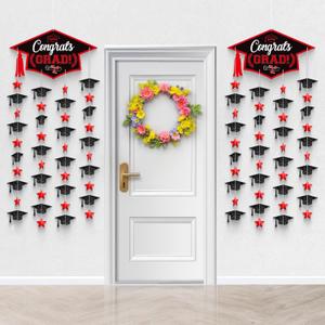 KatchOn, Black and Red Cap Garland - Pack of 2, No DIY | Congrats Grad Garlands for Wall Decor | Grad Party Decorations 2025 | Cap Garland for Graduation Decorations 2025