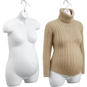 Tioncy 2 Pcs Female Maternity Form Pregnant Woman Mannequin Torso, Hollow Back with Wall Hook, 6-8 Months Pregnant Size Mannequin Props for Clothing Store Display Stand, White