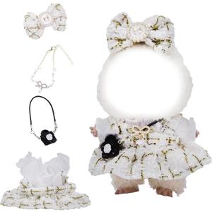 Clothes for labubu Doll(NO Doll),5-Piece Set, Outfits for labubu,17 cm Dolls Clothes and Accessories, Includes Dress, Clothes, Hair Bow, Necklace, Bag(Golden)