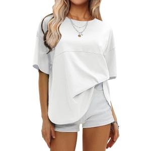 EXLURA Womens Summer Oversized T Shirts Beach Vacation Outfits 2025 Loose Workout Short Sleeve Tops Y2K Casual Basic Tee (Medium), White