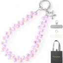 Crystal Phone Wrist Strap Phone Charm Chain Keychain Beaded Cellphone Lanyard with Tether Tab Hands-Free Wristlet Bracelet Wrist Grip Strap for Women, D-Pink AB (1 Count (Pack of 1))