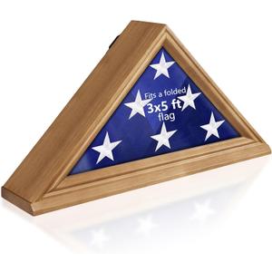 Flag Display Case for 3' x 5' Folded Flag Solid Wood Flag Display Box with HD Tempered Glass Wall Mount Thick Base Triangle Flag Holder for Veterans (Not for Burial Flag) Walnut