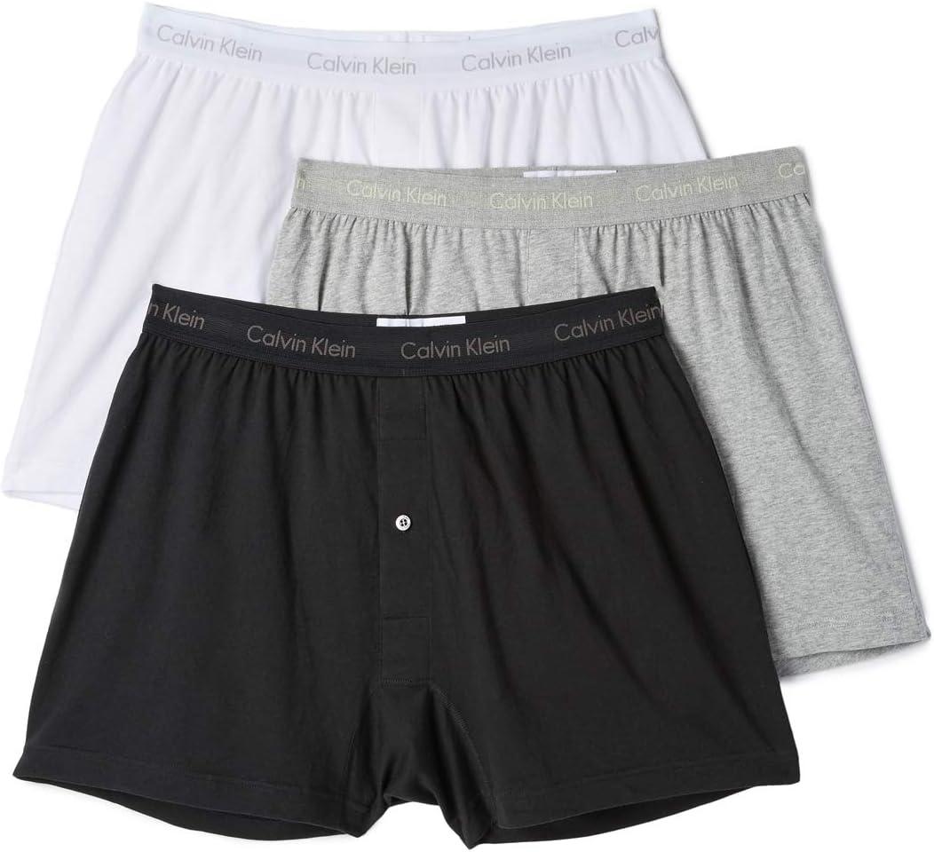 Calvin Klein Men's Underwear Cotton Multipack Knit Boxers (Medium, White/Black/Grey)