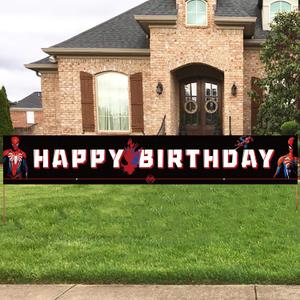 Large Spiderman Birthday Decoration Banner, Spiderman Happy Birthday Banner Sign, Spiderman Birthday Party Decorations Supplies(9.8x1.6ft)