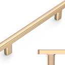 Amerdeco 10 Pack Brushed Brass Cabinet Pulls 5 Inch(128mm) Hole Center Drawer Pulls Cabinet Hardware Kitchen Cabinet Handles for Bathroom ZH0065