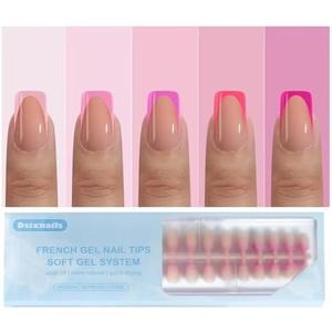 Dsixnails French Tip Press on Nails, 150Pcs Soft Pink Short French Gel Nail Tips, Pre-lasting Soak Off Square Acrylic Fake Nails, No Need to File False Nail Tips Extension for Women Nails, 15 Sizes