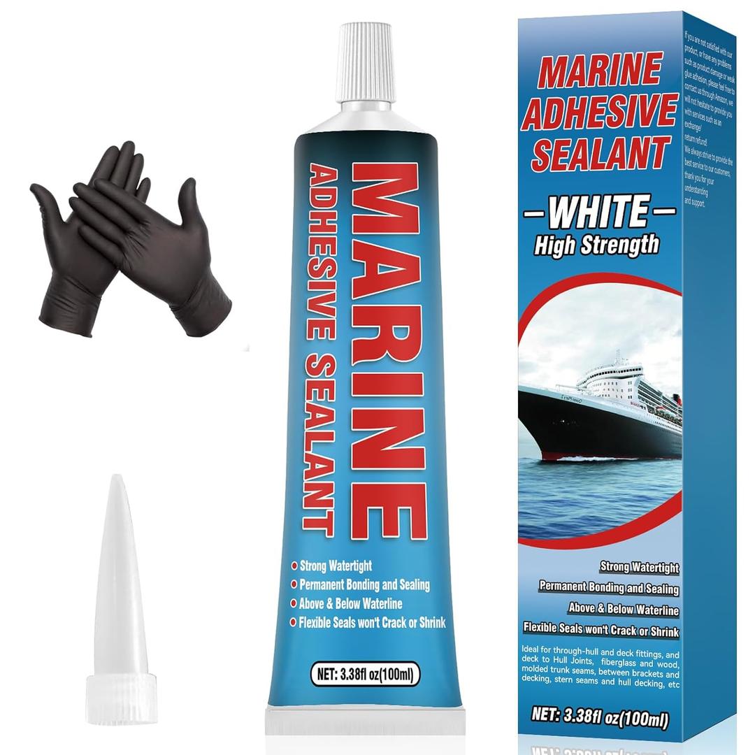Marine Sealant, Permanent Marine Adhesive, Waterproof Bonding and Sealing, UV Resistant, Fast Cure, for Above and Below Waterline, Boats, Hulls, Deck and RV, White 3.38 oz