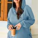AlvaQ Womens Plus Size Sweatshirts Casual Long Sleeve V Neck Drawstring Hoodies Tops (Blue)