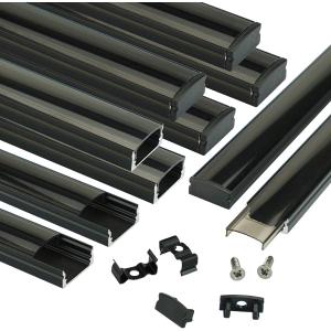 Muzata 10Pack 3.3FT/1M LED Channel Black Aluminum U Shape LED Strip Channel with Transparent Smoky Black Cover Easy Installation U1SW BB 1M