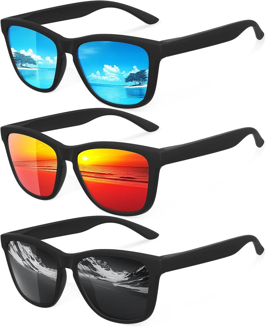 Polarized Sunglasses for Men and Women - Classic Fashion Sun Glasses Lightweight Shades for Driving Fishing Golf (A1 Black/Ice Blue Mirrored/Red Mirrored)