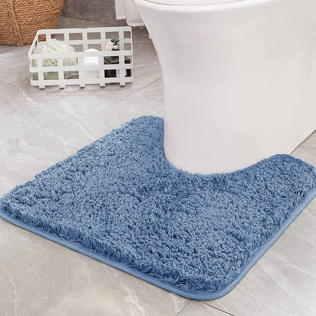 MIULEE Blue Toilet Rugs U-Shaped，Soft Absorbent Microfiber Bathroom Rugs Non Slip Quick Dry Fluffy Contour Bath Mats for Toilet Base Bathroom Floor, Machine Washable, 20x20 Inch