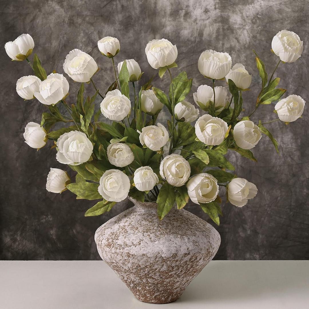 Waipfaru 6 Pcs Faux Peonies Artificial Flowers for Vase, 27" Fake Silk Peonies Flowers for Wedding, Vase Filler White Flowers for DIY Bouquets Centerpieces Bridal Shower Office Decor
