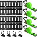 Trekassy E Track Tie-Down Rail Kit, 4 Pack 16 Inch(1.3ft) E-Track Rails with 4 Ratchet Straps(12ft) & 4 O-Rings, Heavy-Duty Black Etrack for Trailers, Vans, Trucks, Garages
