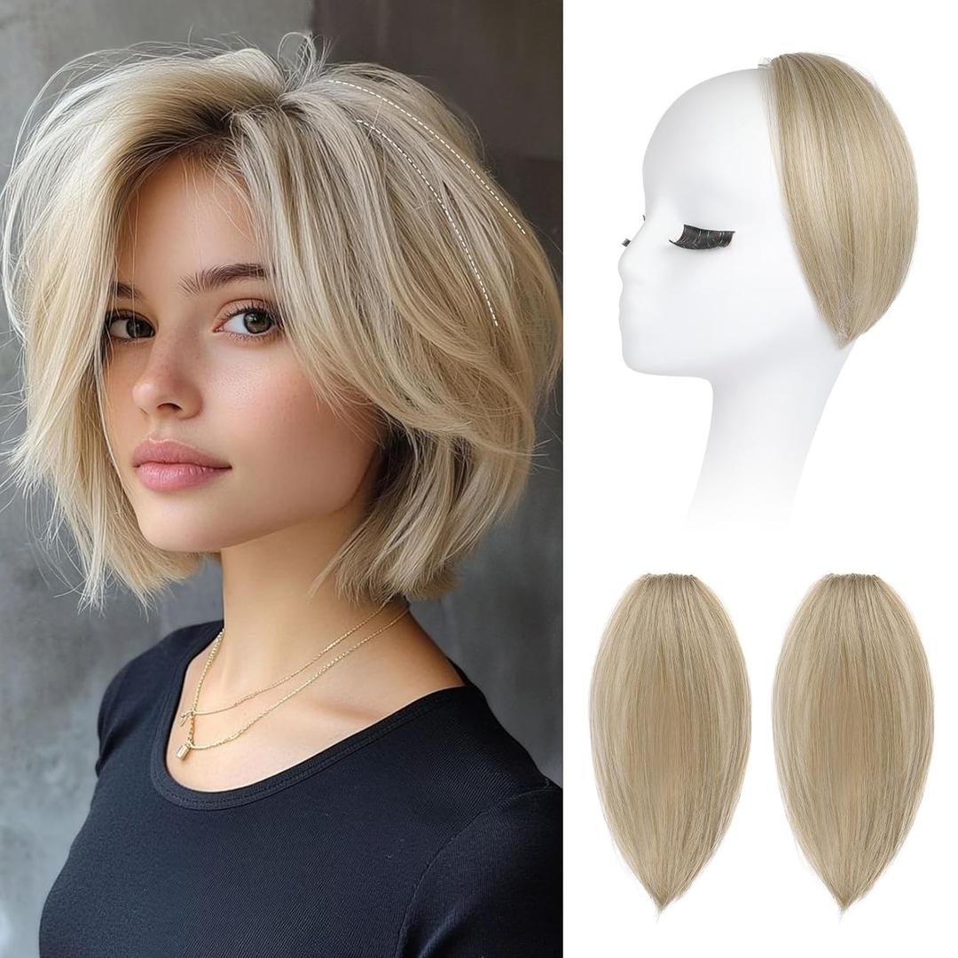 REECHO Clip in Hair Volumizer, Short Thick Clip in Hairpieces Adding Extra Hair Volume Extensions for Women with Thin Fine (Ash Blonde with Highlights, 8 Inch(Pack of 2))
