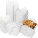 zmybcpack 50 Pack 32oz Chinese Take Out Food Boxes with Metal Wire Handle & Labels, Party Favor Boxes Paper Take Out Food Containers For Hot Or Cold Food, 4.4" x 4" x 4.3"