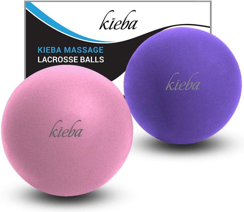 Kieba Massage Lacrosse Balls for Myofascial Release, Trigger Point Therapy, Muscle Knots, and Yoga Therapy, Set of 2 Firm Balls (Pink and Purple)