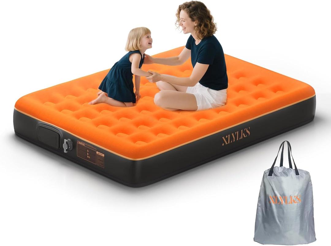 Queen Air Mattress with Built-in USB Rechargeable Pump, 10 Blow up Mattress for Adults, 600 LBS Portable Air Bed,Camping Inflatable Mattress for Guest, Camping, Home & Travel, Carry Bag Included