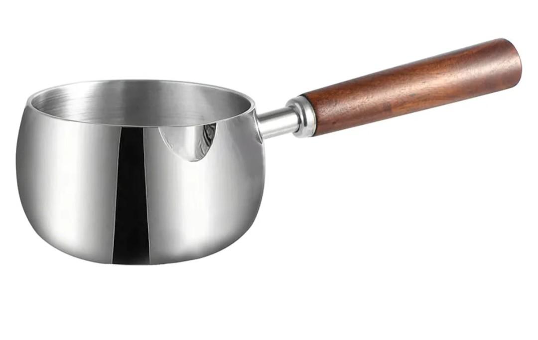 IMEEA Milk Butter Warmer Pot 17oz SUS304 Stainless Steel Sauce Pot with Wooden Handle for Heating Milk, Melting Butter, Warming Sauces