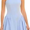 Homecoming Strapless Mini Dress Sexy Off Shoulder Corset Flowy Going Out Party Club Short Summer Dress for Women (Large, Blue)