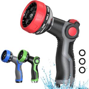 Hose Nozzle 10 Adjustable Patterns Garden Hose Nozzle Premium High Pressure Water Hose Nozzle with Thumb Control Design Hose Sprayer Nozzle for Garden & Lawns Watering, Cleaning, Pets & Car Washing (Red+Black)