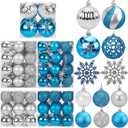 DomeStar 100PCS Christmas Ball Ornaments, Christmas Tree Ornaments Glitter Shatterproof Baubles Snowflakes for Xmas Tree Wreath Party Wedding Decorations (Blue and Sliver)