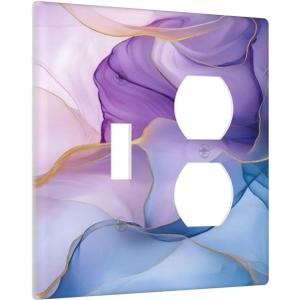 Outlet Covers Purple Gold Marble Colorful Abstract 2 Gang Decorative Socket Cover 1 Toggle Duplex Combo Light Switch Cover GFCI Electrical Wallplates for Bathroom Bedroom Decor