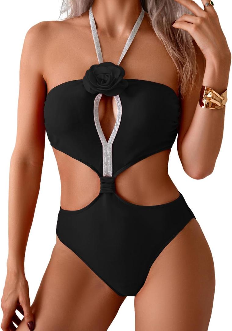 SherryDC Women's Sexy Cutout One Shoulder High Cut Cheeky One Piece Swimsuit Bathing Suit (142-black) XL