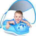 LAYCOL Baby Swimming Float Inflatable Baby Pool Float Ring with Sun Protection Canopy,add Tail no flip Over for Age of 3-36 Months (Large, deepblue)