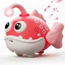 2 x Crawling Fish Bayby Toys,Tummy Time Toys & Musical Light Up 60 Songs, Auto Obstacle Avoidance，Tummy Time Play Gift for 8+ Months Infants & Toddlers (Pink)