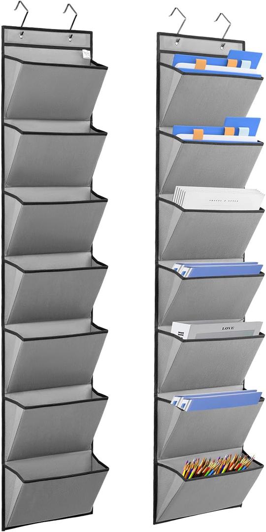 2 Pcs Over the Door File Organizer Back to School Hanging File Holder Classroom Office Organization for Mails Papers Magazines and Books (7 Pockets)
