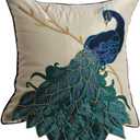 vctops Embroidered Peacock Decorative Throw Pillow Case Silky Satin Cushion Cover Peacock 2 18"X18"