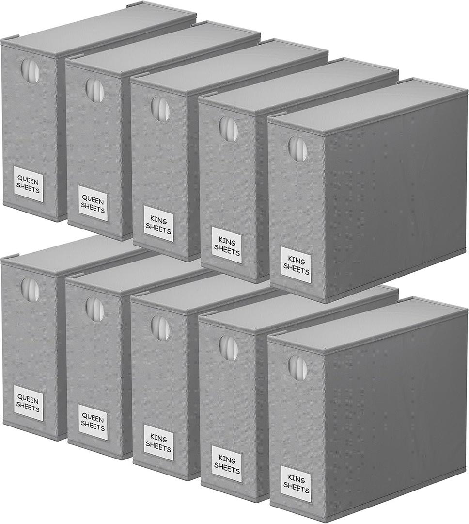 SpaceAid 10 Pack Bed Sheet Organizers and Storage, Foldable Sheet Organizer for Linen Closet, Sheets Set Folder Keeper with Window XL (Queen & King Size) Organizing Bedding Container, Gray