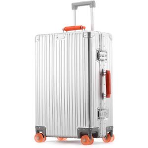 20 Inch All Aluminum Zipperless Carry On Luggage, Hard Shell Suitcase with Leather Handle, TSA Lock and Smooth Silent Jelly Spinner Wheels for Business Trips
