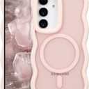 RALEAVO for Samsung Galaxy S24/S25 Case Magnetic Cover Compatible with Magsafe,Cute Wavy Frame Cover for Women,Shockproof Protective Case for S24/S25 with Translucent Hard Back,Pink