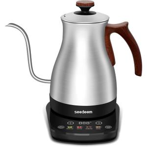 SEEDEEM Gooseneck Electric Kettle, 1L 1200W Touch Screen Pour-Over Kettle with 4 Heating Modes, ±1℉ Temp Control, Keep Warm Function, for Tea & Coffee, Silver