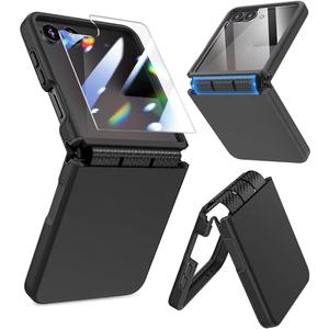 Caka [Upgrade] for Samsung Galaxy Z Flip 7 Case [Wireless Charging Compatible][Hinge Protection] [Screen Protector] Women Men Shockproof Protection Phone Cover for Z Flip 7 2025 - Black