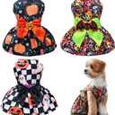 3 Pcs Dog Halloween Dress Sets Funny Pumpkin Ghost Skeleton Halloween Costumes for Dogs Funny Halloween Puppy Dress with Bow for Small Dogs (Medium)
