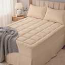 OLANLY Twin Quilted Fitted Mattress Pad, Elastic Fitted Mattress Topper, Cooling Soft Mattress Cover Stretches up to 21 Inches Deep, Machine Washable Mattress Protector (39x75 inch, Beige)