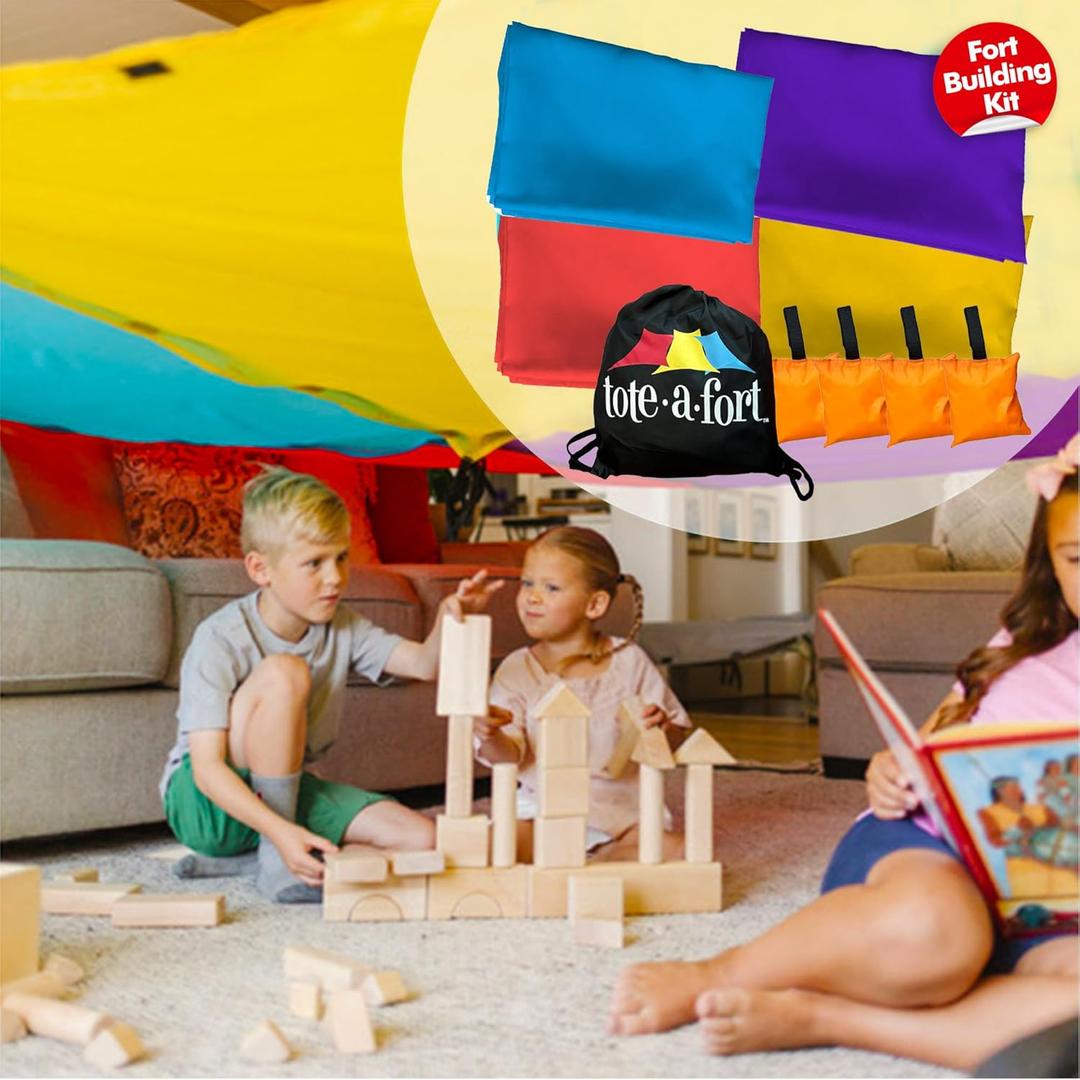Tote a Fort Original XL Blanket Fort Building Kit - Portable Playhouse Play Tent Fort - Indoor & Outdoor Toy Set for Ages 4-12+ - STEM Toy - 4 Blanket Set