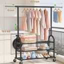 EAGMAK Rolling Clothes Rack Heavy Duty Clothing Racks with 3 Shelves, Black