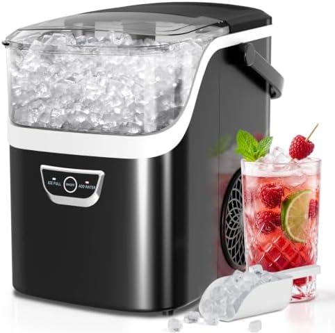 Antarctic Star Nugget Ice Maker Countertop, 35Lbs/24H, 5 Mins Fast Ice | Portable with Handle, One-Click Operation, Self-Cleaning, Water & Ice Reminder, Ice Scoop & Basket for Home/Kitchen/Camping