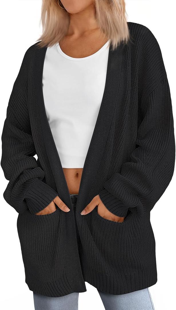 LILLUSORY Womens Oversized Cardigans Soft Knit Cardigan Sweater with Pockets (Large, Black)