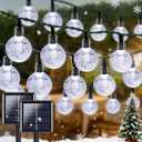 White 2-Pack 100 LED 64FT Crystal Globe Solar Lights Outdoor, Waterproof Solar Christmas String Lights Outdoor Decorative with 8 Lighting Modes for Christmas Decorations Garden Wedding Party Tree