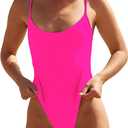 Women's Sexy One Piece Bathing Suit Swimsuit High Cut Leg Cheeky Coverage, Adjustable Thin Strap (Medium)